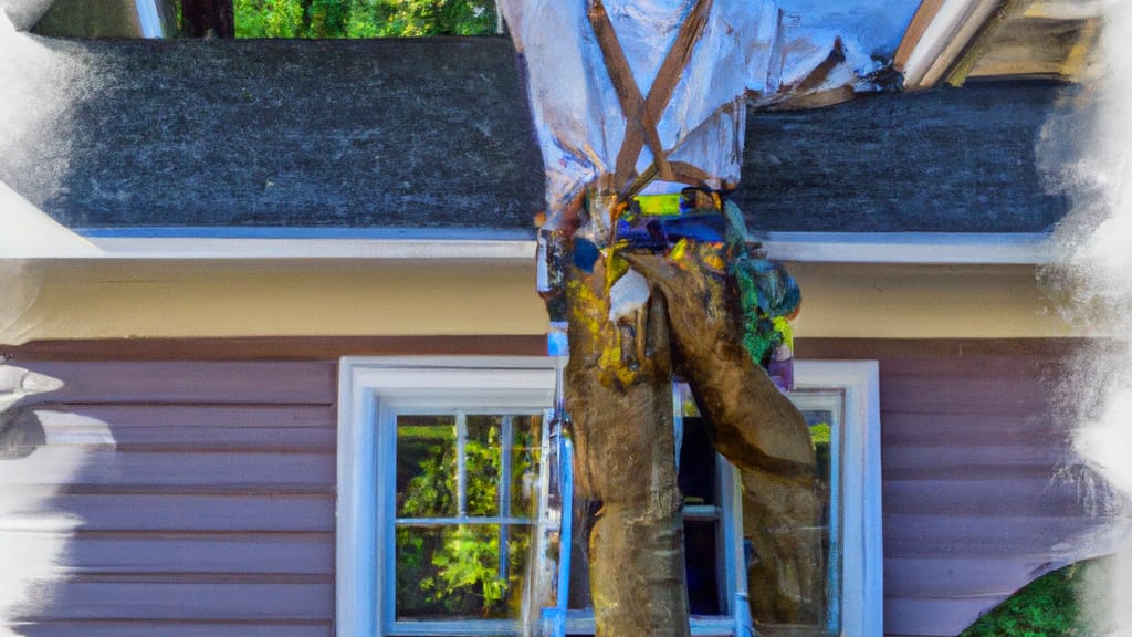 Man climbing ladder on Forest City, North Carolina home to replace roof
