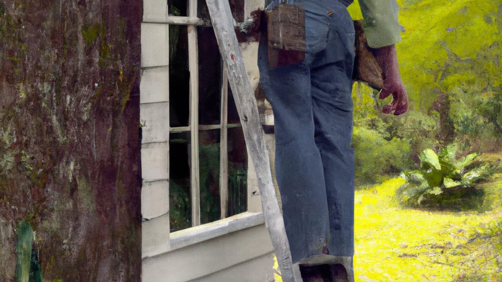 Man climbing ladder on Forest, Mississippi home to replace roof