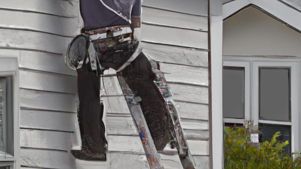 Man climbing ladder on Fort Bragg, California home to replace roof