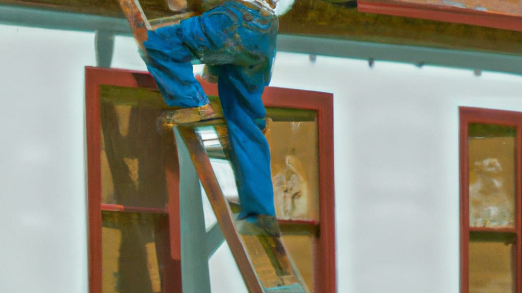 Man climbing ladder on Fort Lupton, Colorado home to replace roof