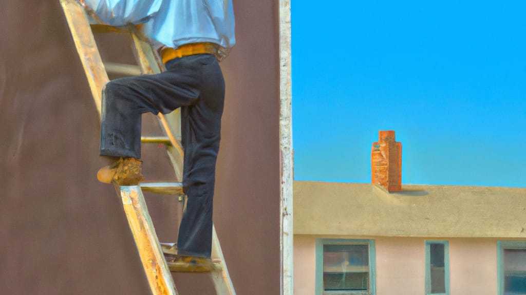 Man climbing ladder on Fort Morgan, Colorado home to replace roof