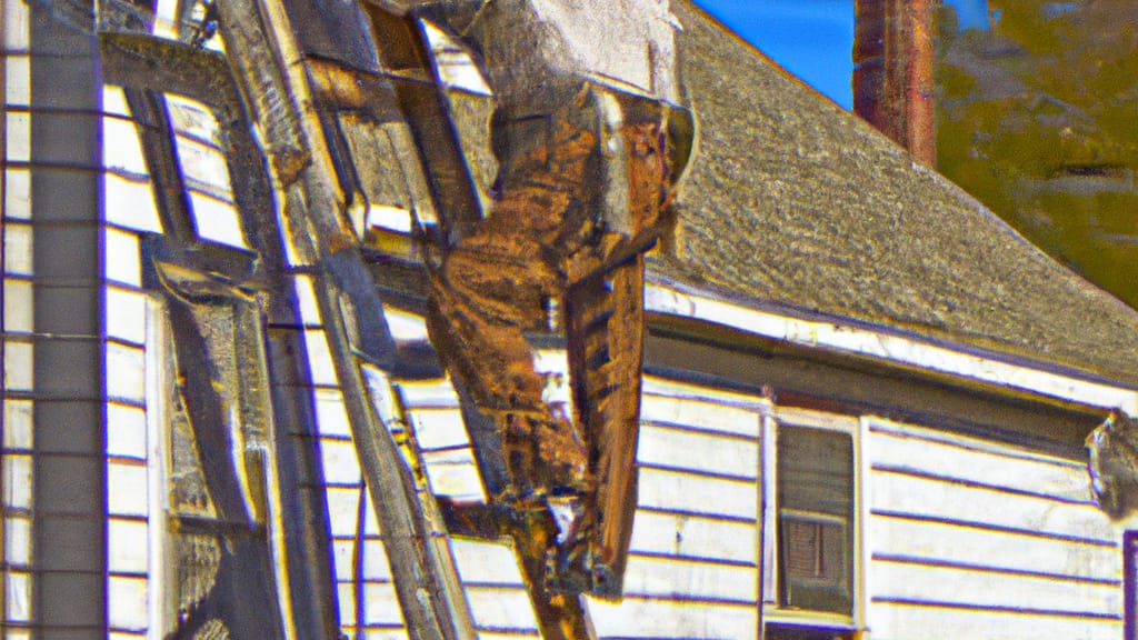 Man climbing ladder on Fort Scott, Kansas home to replace roof