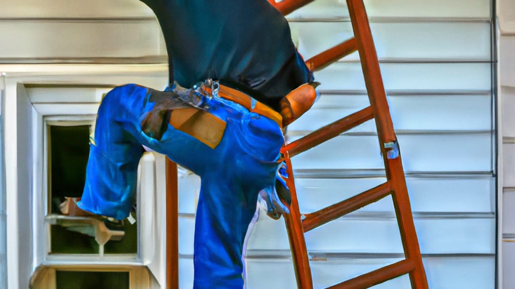 Man climbing ladder on Fredericksburg, Texas home to replace roof