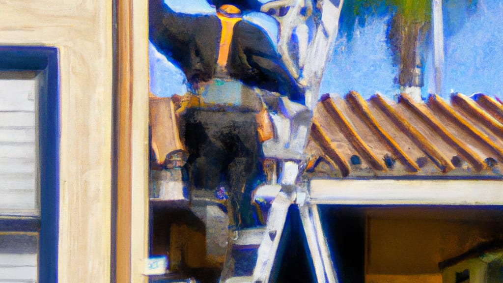 Man climbing ladder on Fullerton, California home to replace roof