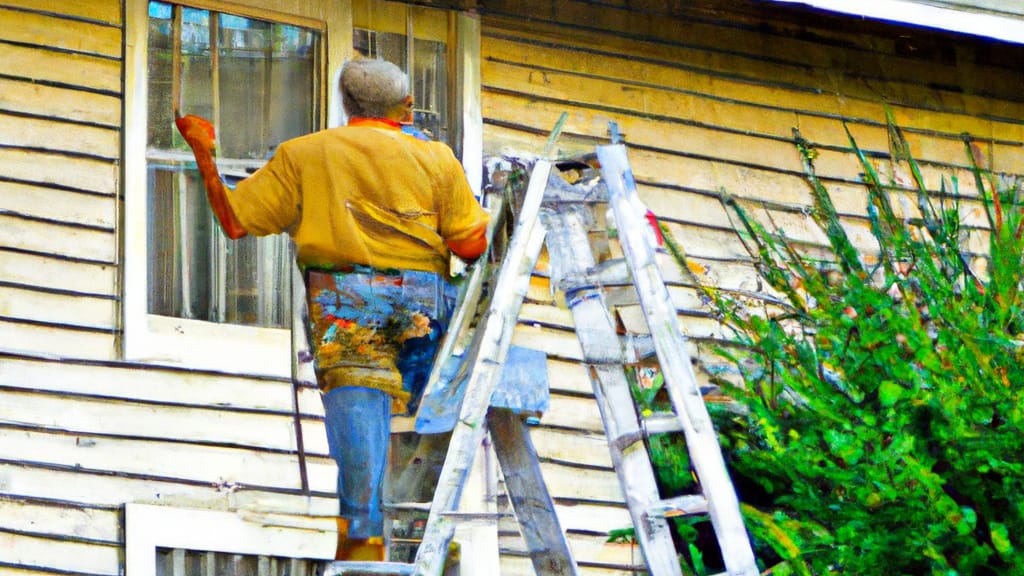 Man climbing ladder on Gadsden, Alabama home to replace roof