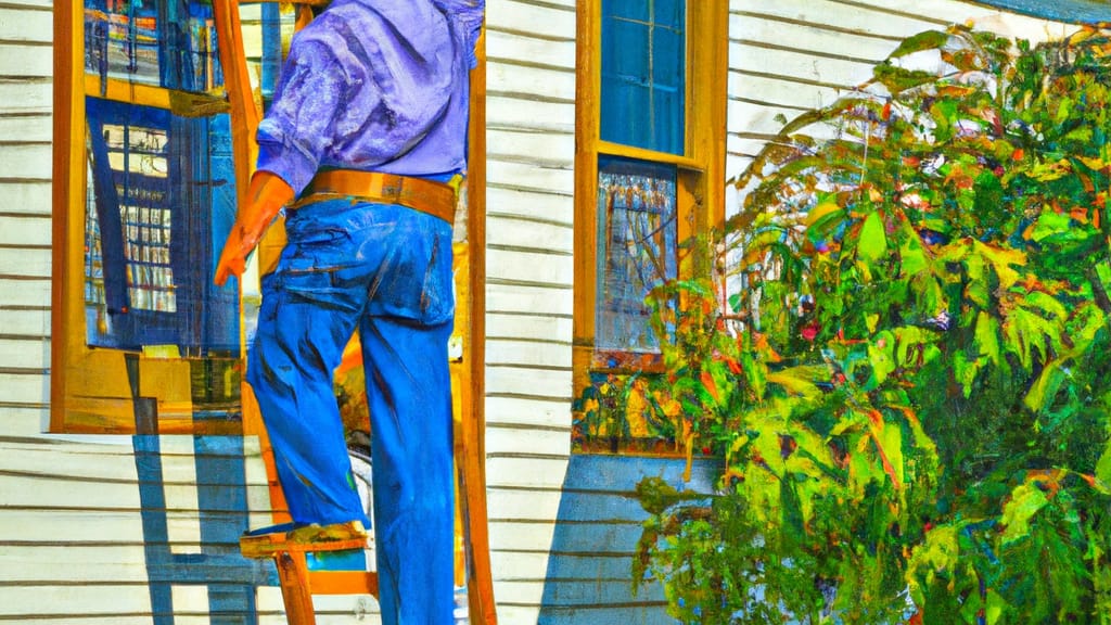 Man climbing ladder on Galion, Ohio home to replace roof