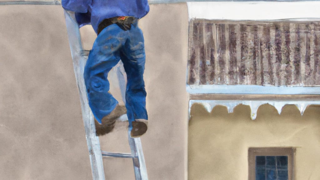 Man climbing ladder on Gallup, New Mexico home to replace roof