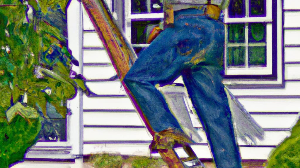 Man climbing ladder on Gardiner, Maine home to replace roof
