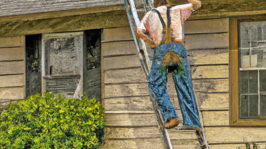 Man climbing ladder on Gardner, Kansas home to replace roof