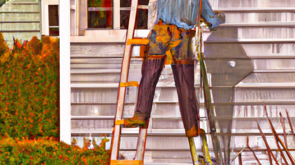 Man climbing ladder on Gardner, Massachusetts home to replace roof