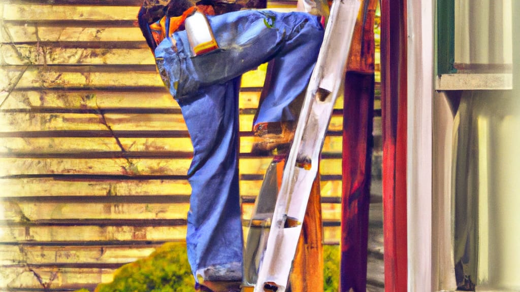 Man climbing ladder on Geneva, New York home to replace roof