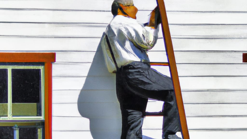 Man climbing ladder on Gillette, Wyoming home to replace roof