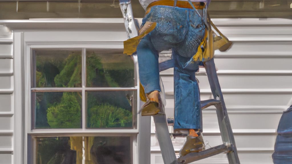 Man climbing ladder on Glastonbury, Connecticut home to replace roof