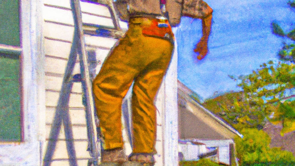 Man climbing ladder on Glen Allen, Virginia home to replace roof