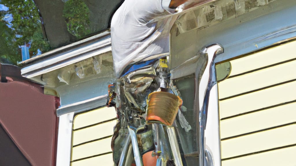 Man climbing ladder on Glen Ridge, New Jersey home to replace roof