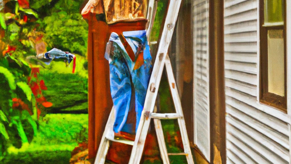 Man climbing ladder on Glencoe, Minnesota home to replace roof
