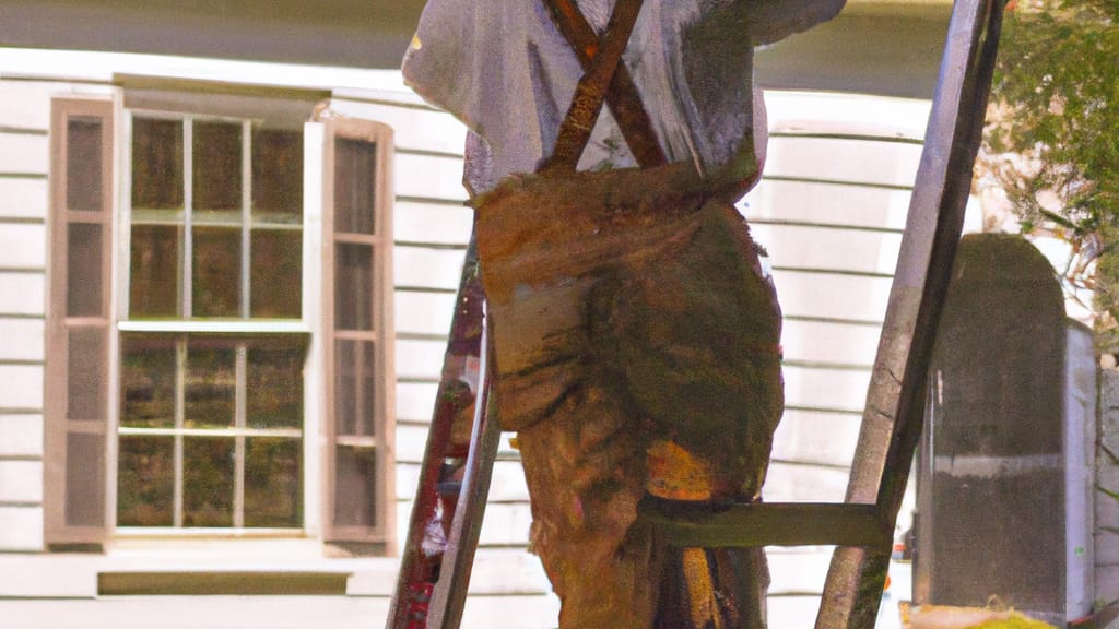 Man climbing ladder on Glenolden, Pennsylvania home to replace roof