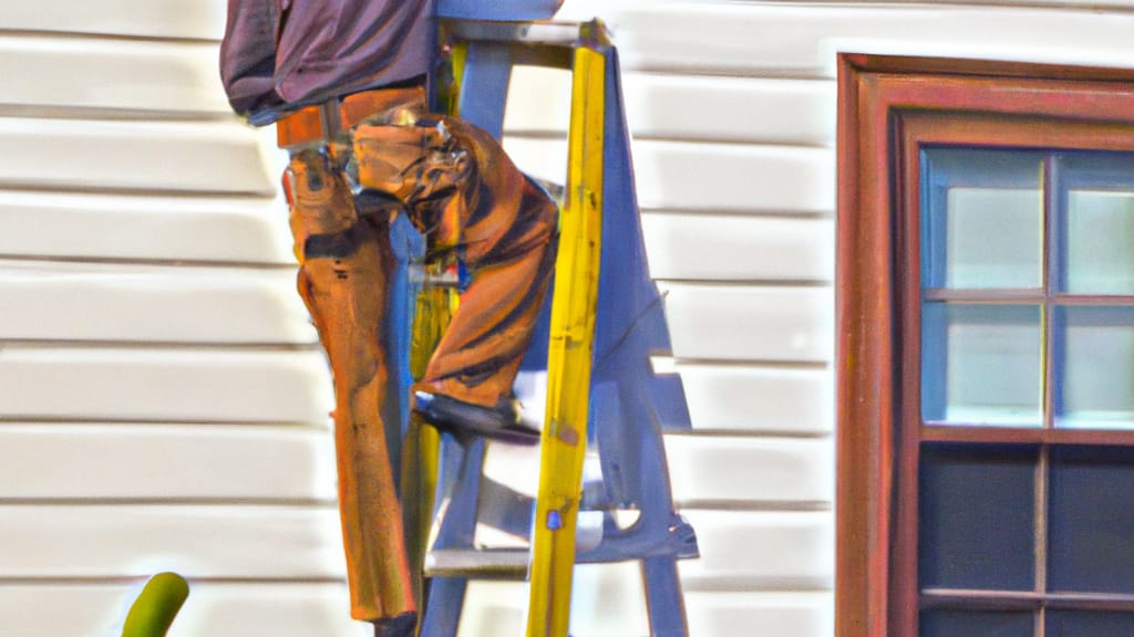 Man climbing ladder on Goleta, California home to replace roof