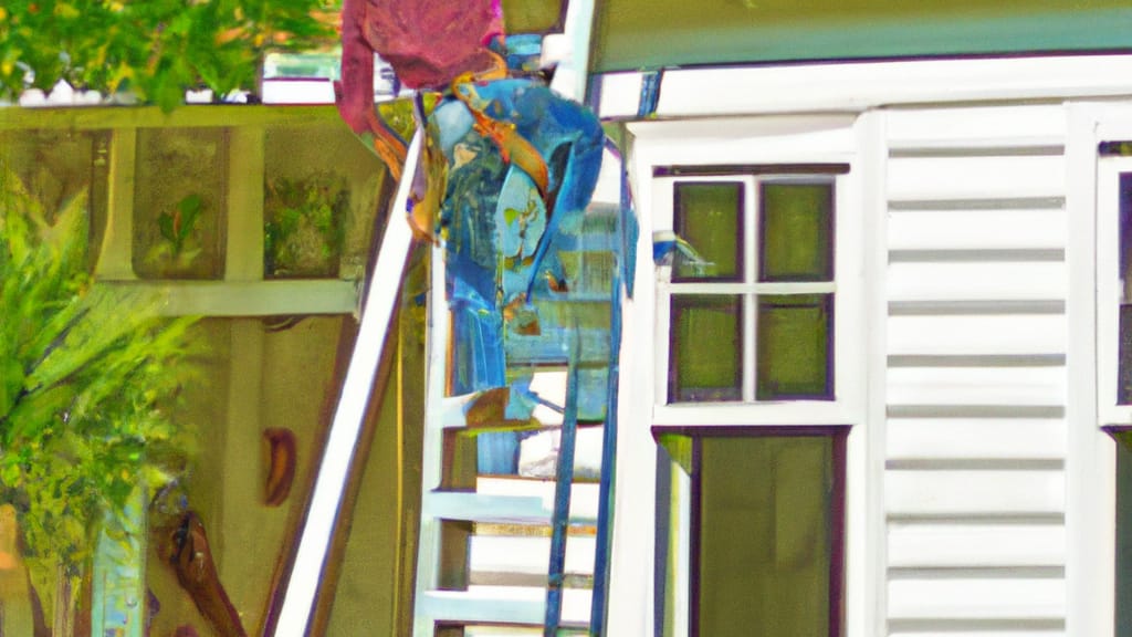 Man climbing ladder on Goose Creek, South Carolina home to replace roof