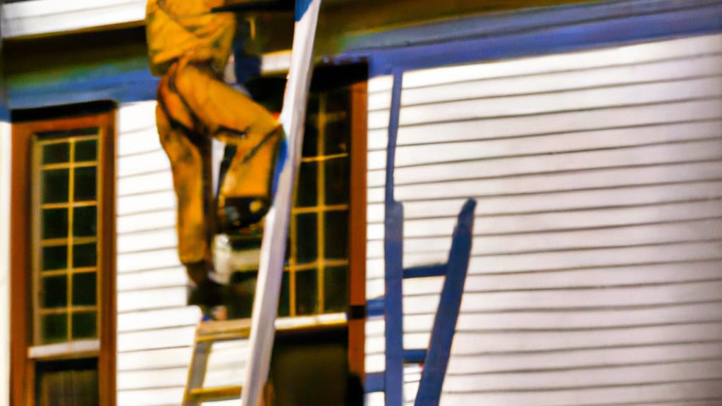 Man climbing ladder on Grafton, Wisconsin home to replace roof