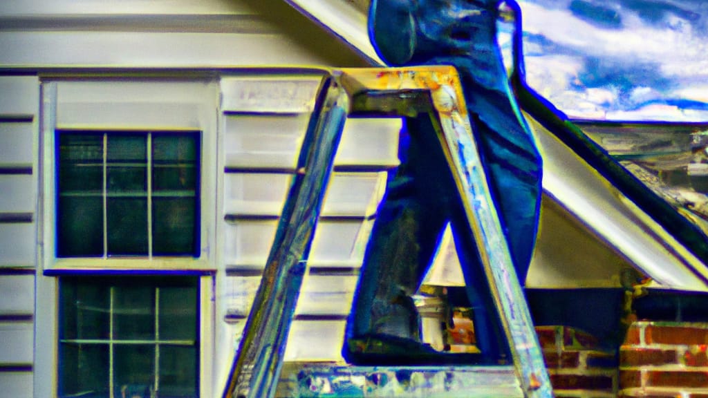 Man climbing ladder on Grand Blanc, Michigan home to replace roof