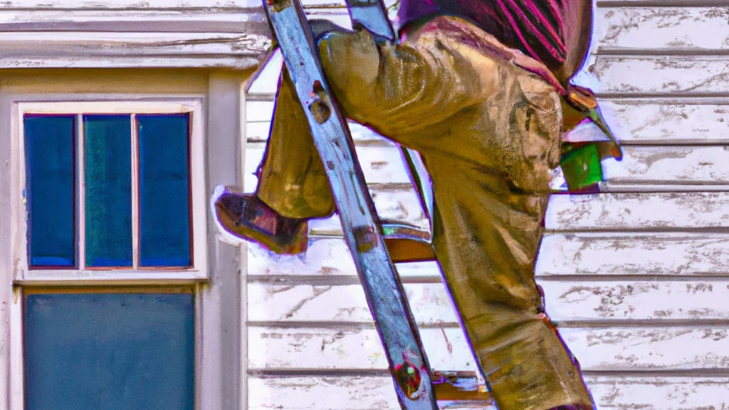Man climbing ladder on Grand Island, Nebraska home to replace roof