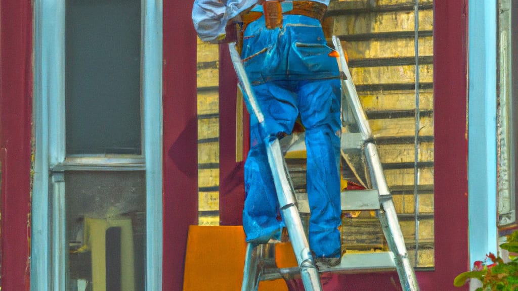 Man climbing ladder on Grand Island, New York home to replace roof