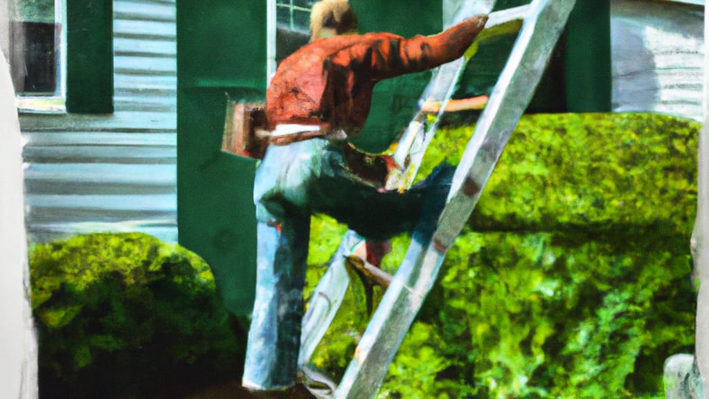 Man climbing ladder on Greenbrier, Tennessee home to replace roof