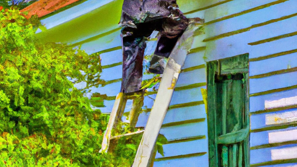 Man climbing ladder on Greeneville, Tennessee home to replace roof