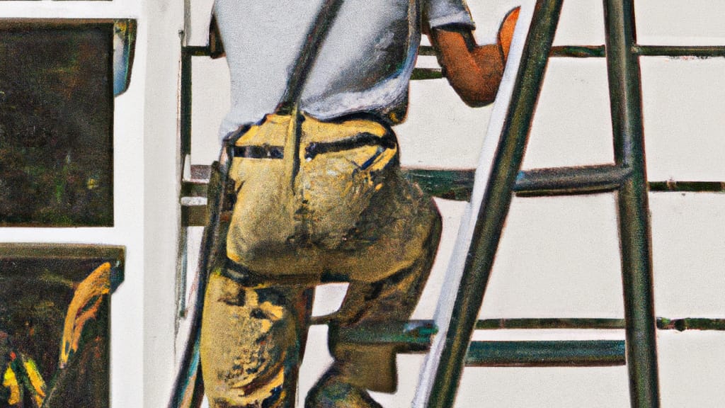 Man climbing ladder on Greensboro, North Carolina home to replace roof