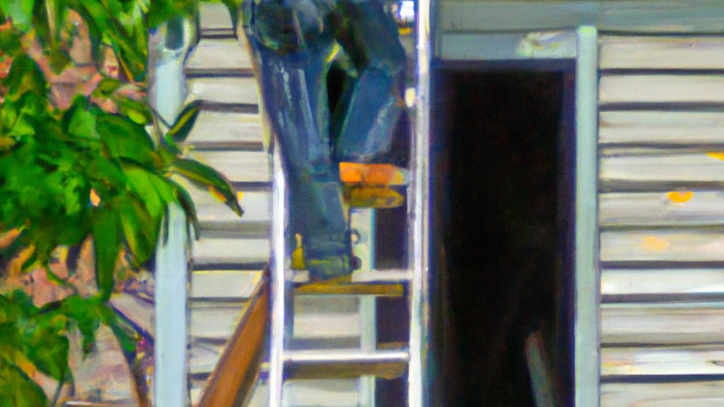 Man climbing ladder on Greenville, Mississippi home to replace roof
