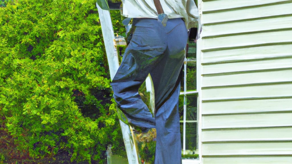 Man climbing ladder on Greenville, North Carolina home to replace roof