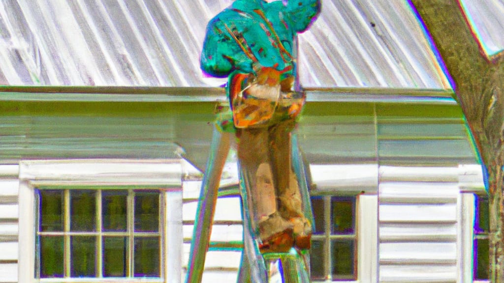 Man climbing ladder on Greenville, Texas home to replace roof