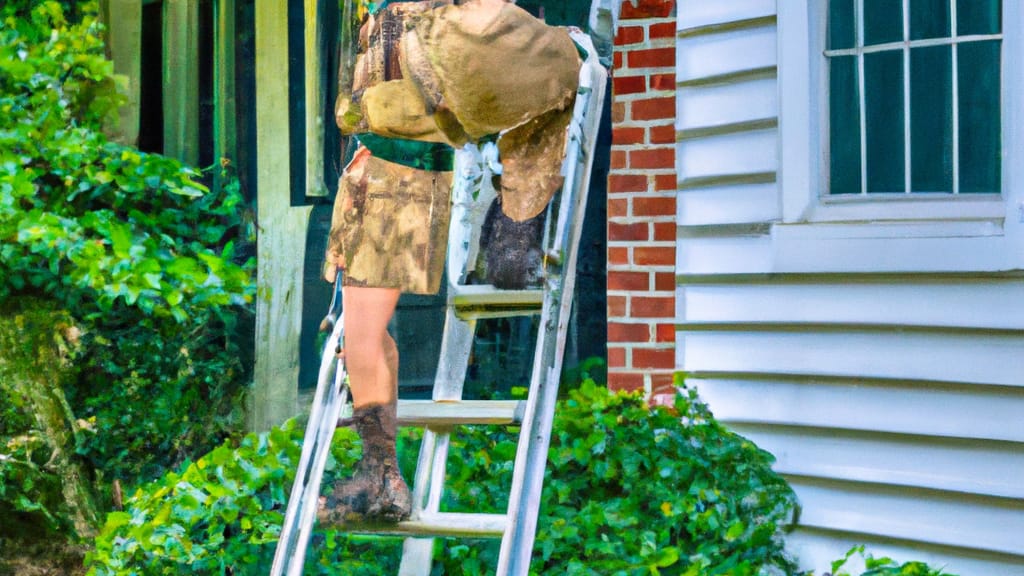 Man climbing ladder on Greenwood, South Carolina home to replace roof
