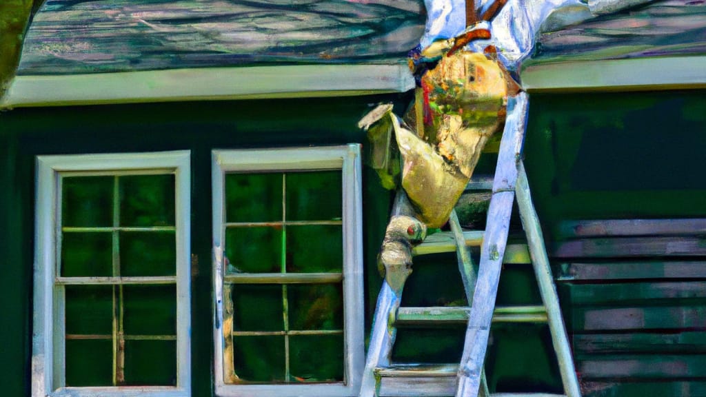 Man climbing ladder on Greer, South Carolina home to replace roof
