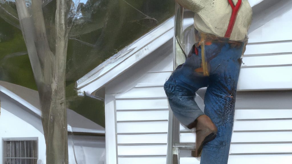 Man climbing ladder on Griffin, Georgia home to replace roof