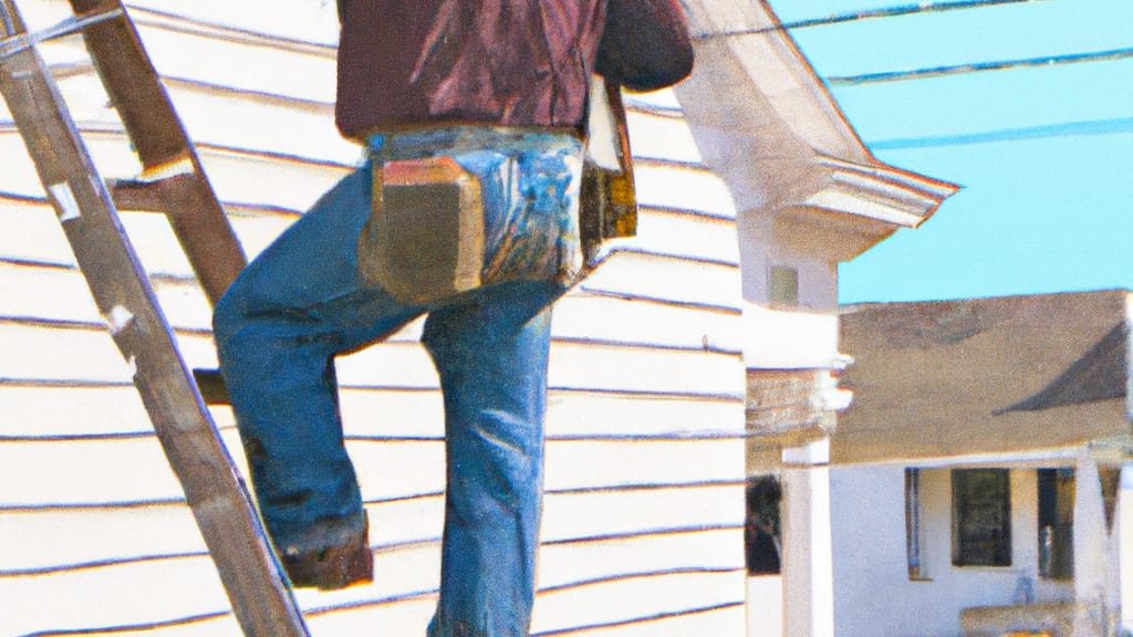 Man climbing ladder on Grinnell, Iowa home to replace roof