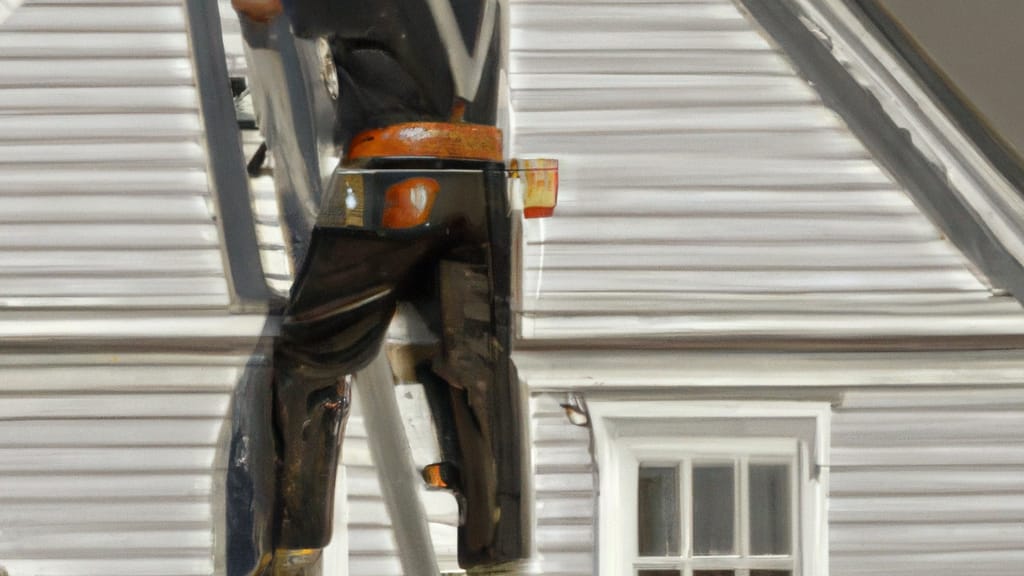 Man climbing ladder on Groton, Connecticut home to replace roof