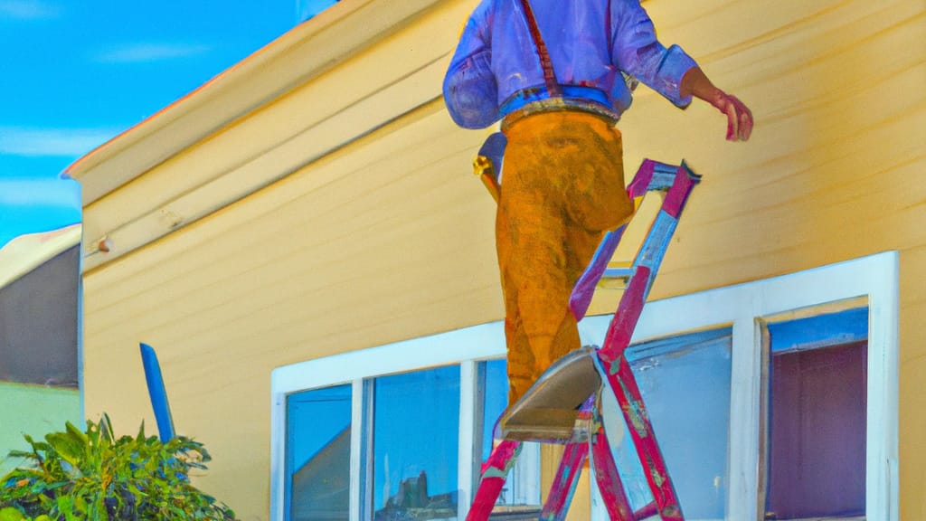 Man climbing ladder on Grover Beach, California home to replace roof