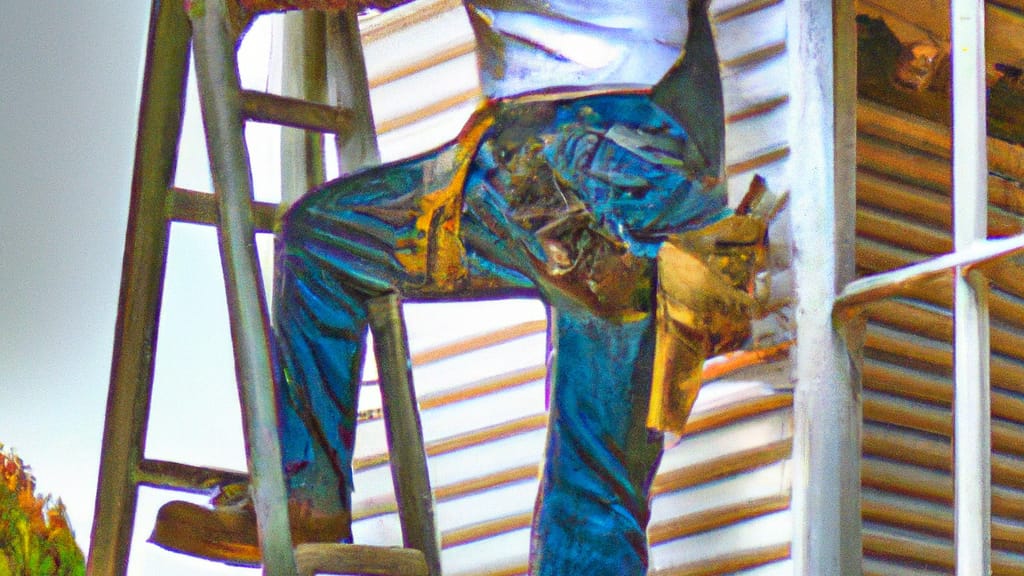 Man climbing ladder on Guntersville, Alabama home to replace roof