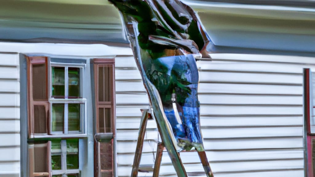 Man climbing ladder on Hackettstown, New Jersey home to replace roof