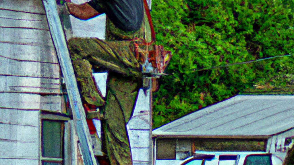 Man climbing ladder on Haines City, Florida home to replace roof