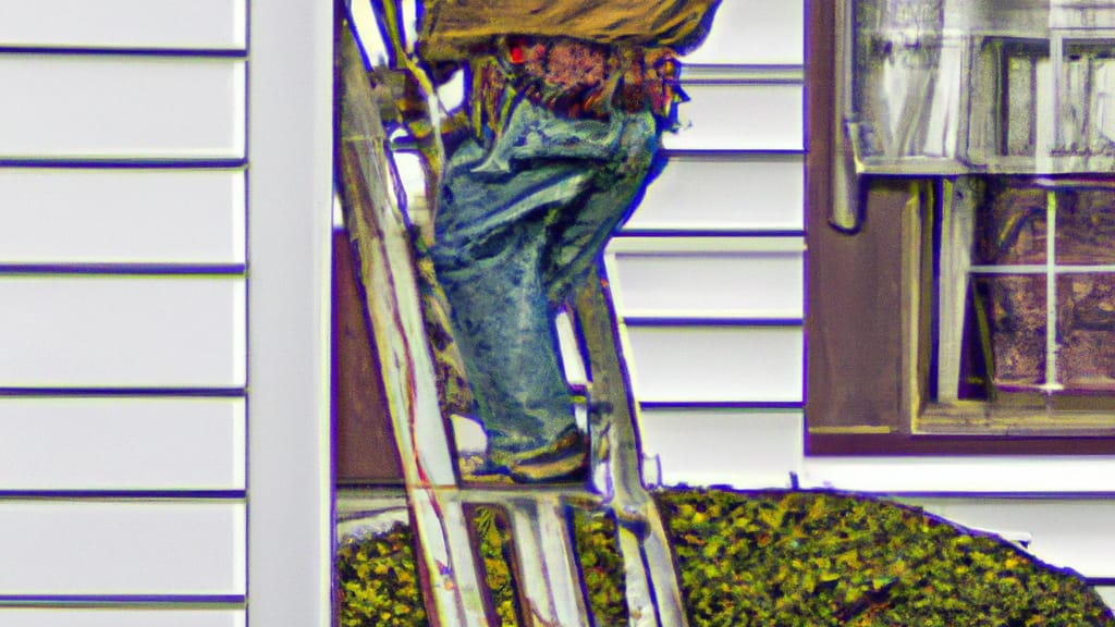 Man climbing ladder on Hainesport, New Jersey home to replace roof