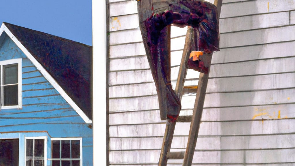 Man climbing ladder on Half Moon Bay, California home to replace roof