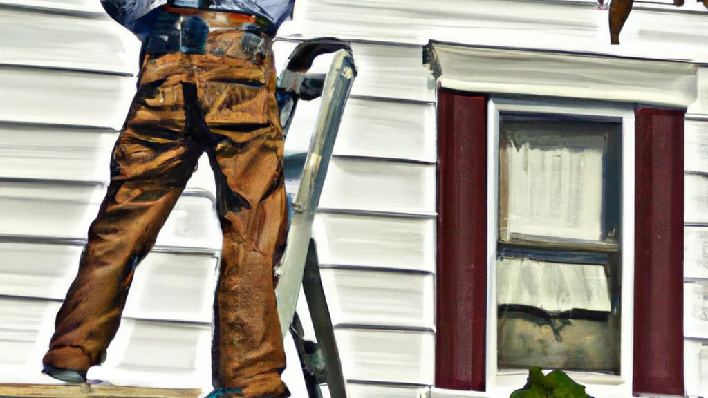 Man climbing ladder on Hammond, Indiana home to replace roof