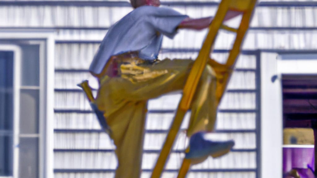 Man climbing ladder on Hammonton, New Jersey home to replace roof