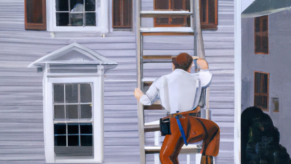 Man climbing ladder on Hampden, Massachusetts home to replace roof