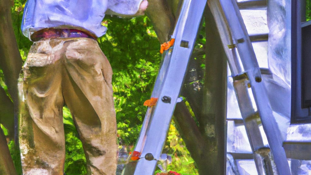 Man climbing ladder on Hampstead, New Hampshire home to replace roof