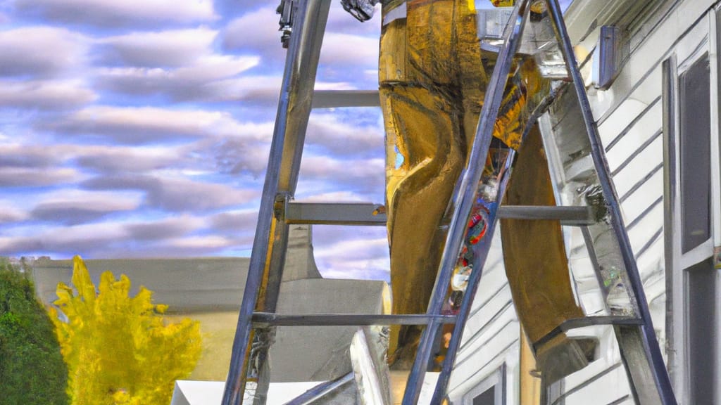 Man climbing ladder on Hampton, Illinois home to replace roof