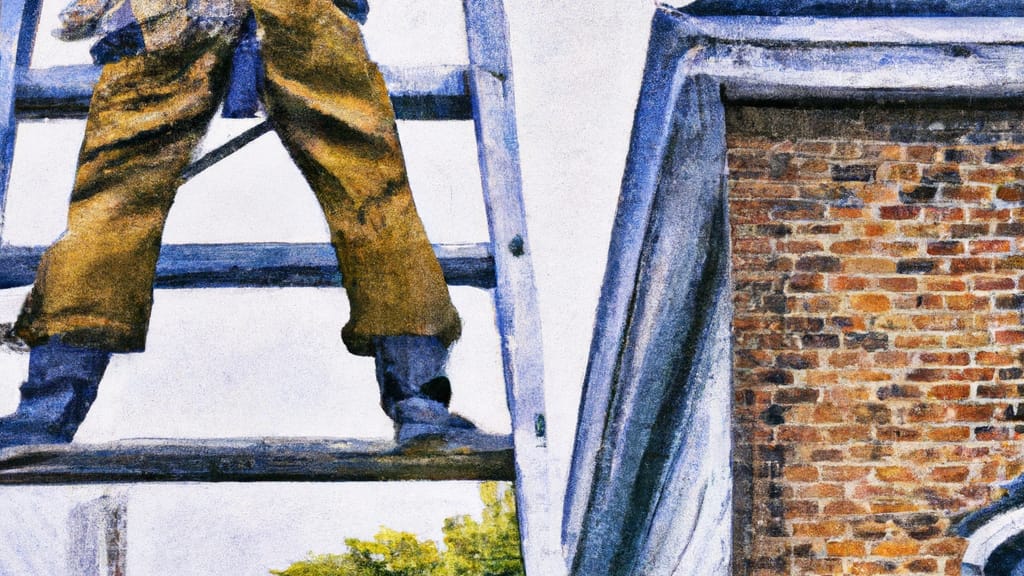 Man climbing ladder on Hamtramck, Michigan home to replace roof